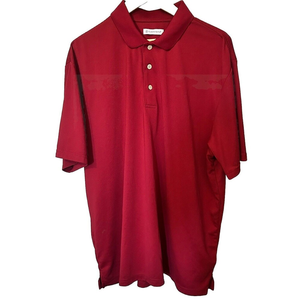 Cubavera Men's XXL Red 100% Polyester Ribbed Knit 3 Button Short Sleeve Polo - Picture 1 of 16